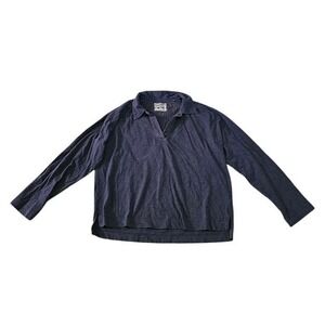 Faherty Sunwashed Organic Cotton Polo Shirt Navy Blue Womens Medium Long Sleeve